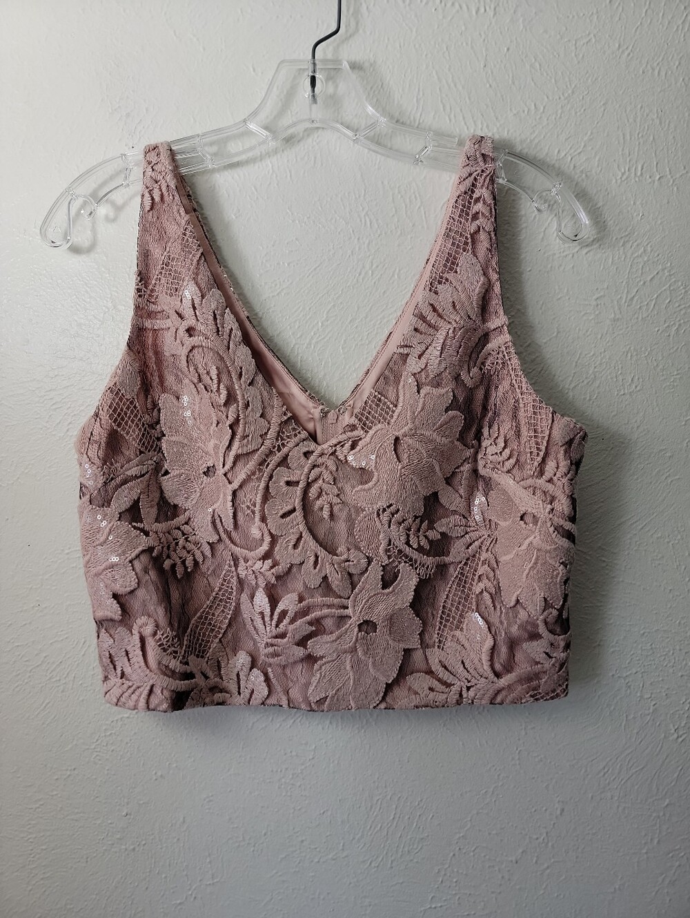 Badgley Mishka Pink Lace Sequin Corset Top